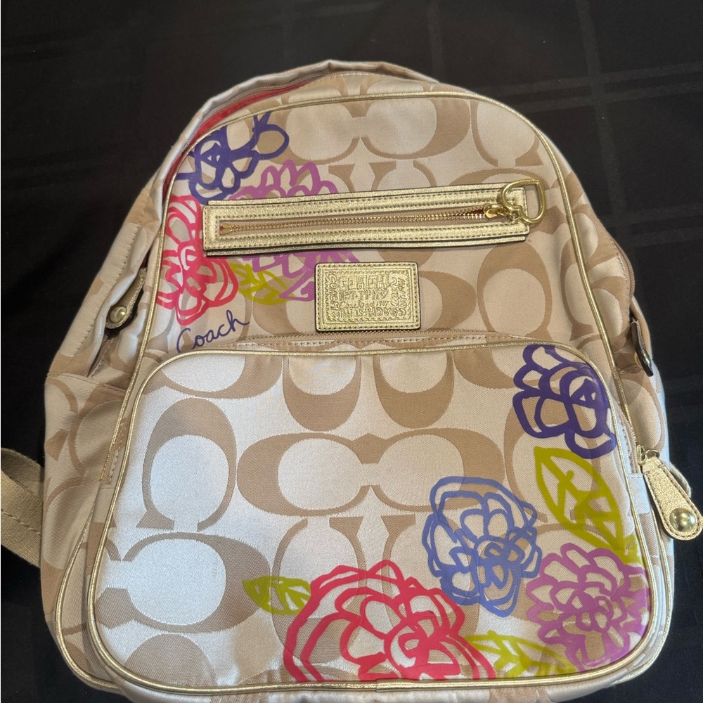 Coach Cream and Pink Floral Backpack